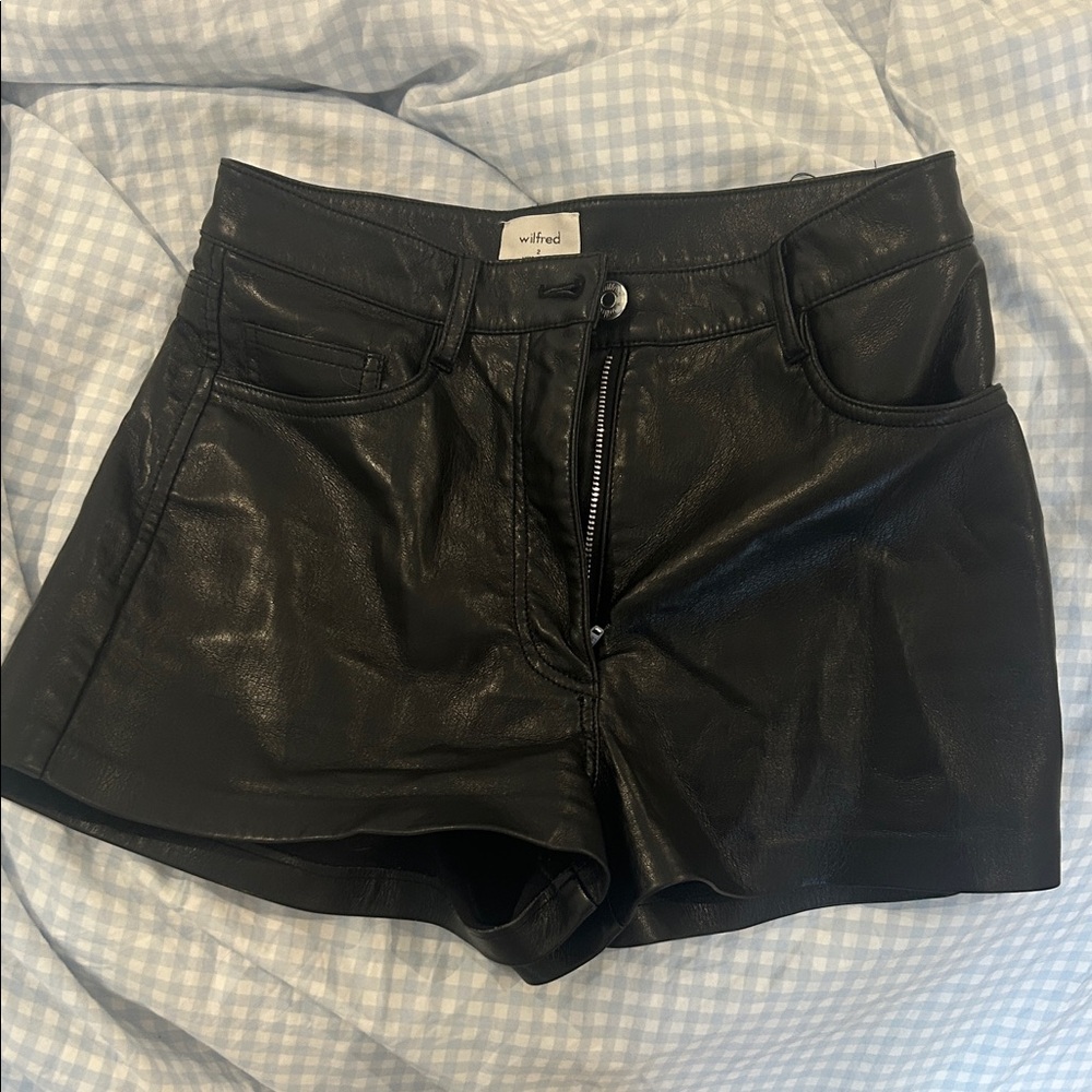Wilfred High Waist Black Leather Shorts